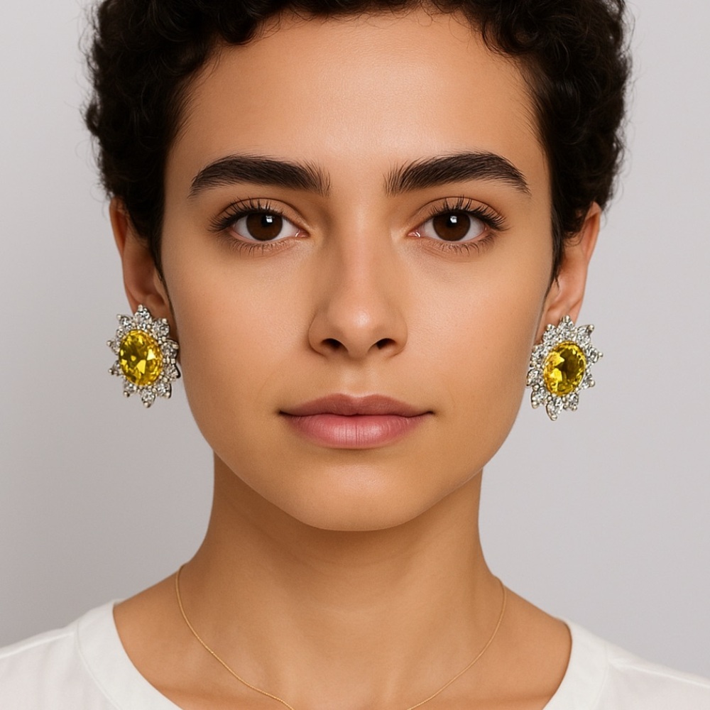 Yellow Crystal Round Fashion Jewelry Earrings